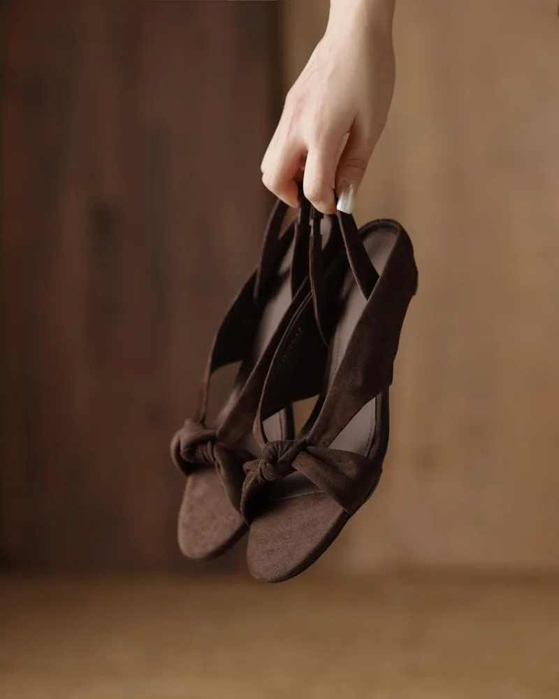 

2025 Summer Women Thick Heel Slippers Fashion Open Toe Butterfly-knot Shoes Ladies Casual Dress Street Style Slides