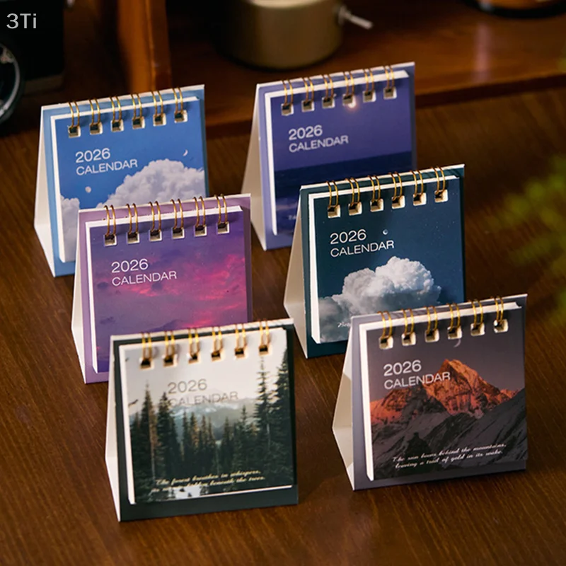 4.2026 Mini calendário planejador com capa retrô panorâmica: acessório de mesa ideal para decoração escolar de escritório, presente perfeito