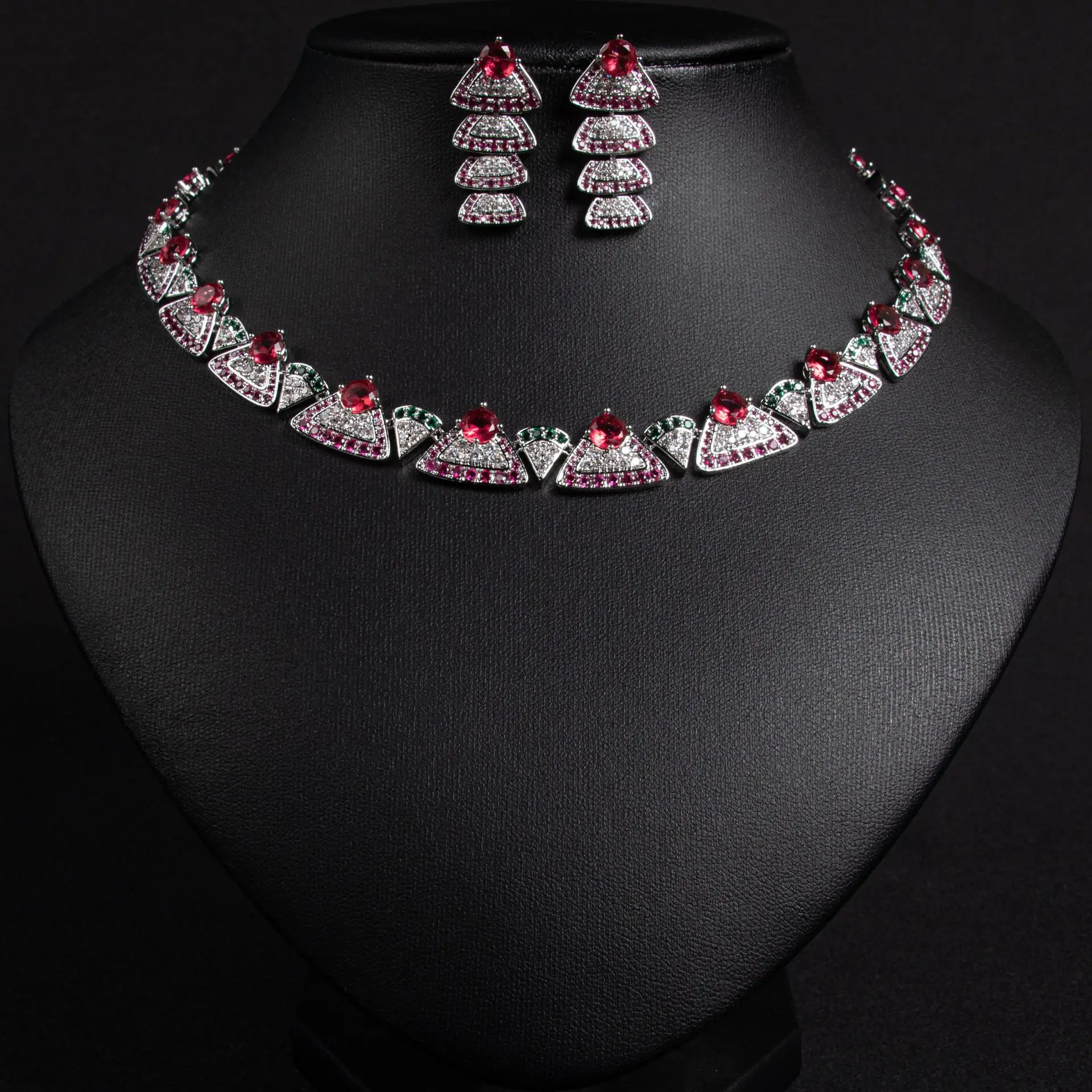 

Cubic Zirconia Necklace Earring Set For Wedding Dubai Bridal Jewelry Set For Women Choker Necklace Set For Party Prom Jewelry