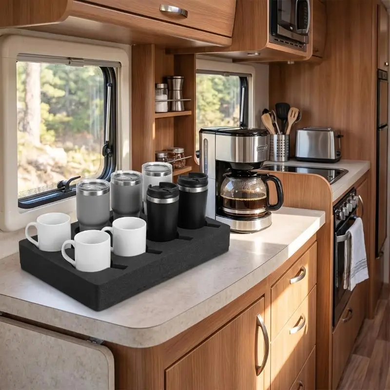 RV-Getränkehalter mit 8/13 Fächern, Schaumstoff, platzsparendes Gestell, rutschfester Getränkebecher-Organizer für Wohnwagen- und Campingausflüge – Detail 8