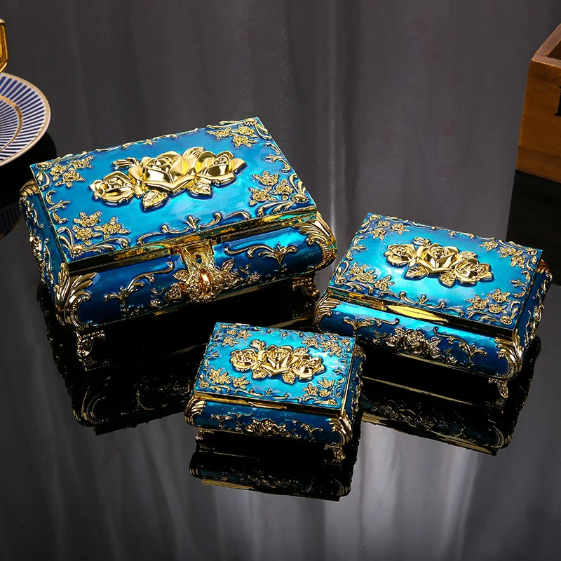 

High-End European Metal Jewelry Box with Rose Design, Luxury Decorative Storage Organizer for Necklaces Rings Wedding Gift