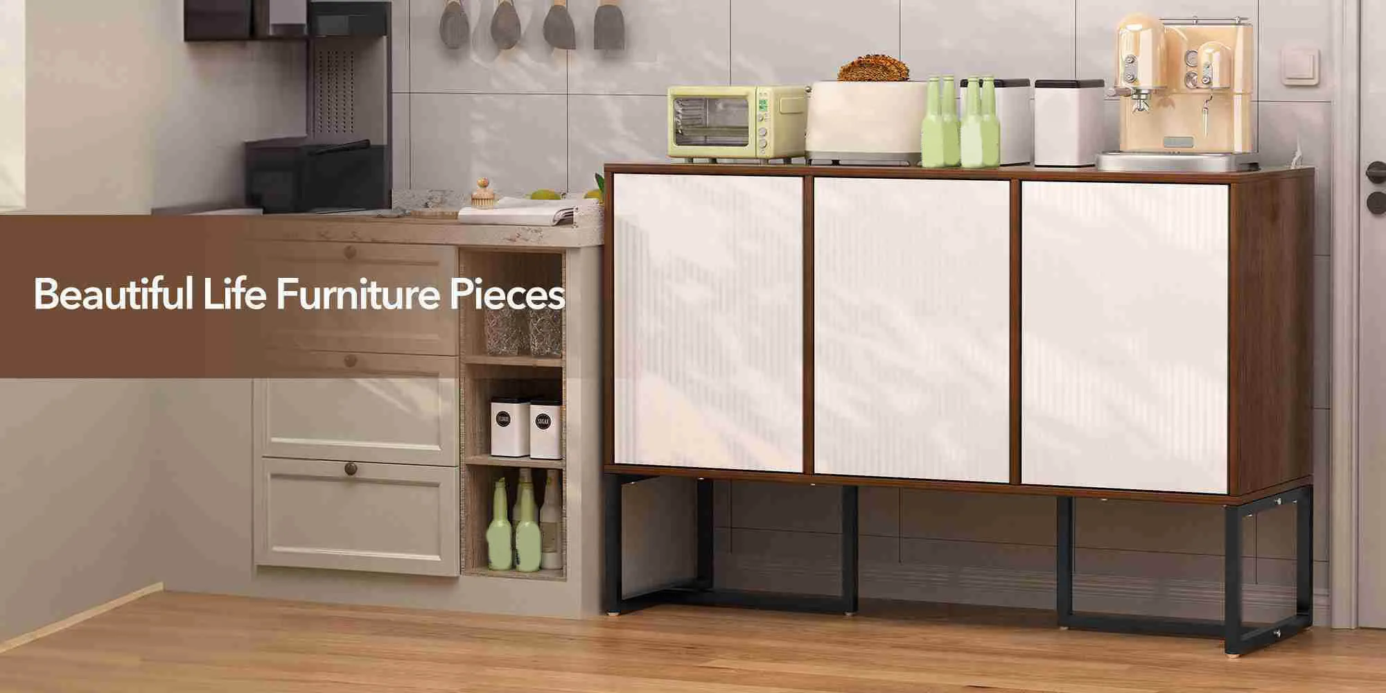 Kitchen Sideboard with Storage 3 Door Sideboard Buffet Kitchen Storage Cabinet for Kitchen Living Room Entryway Dining Room