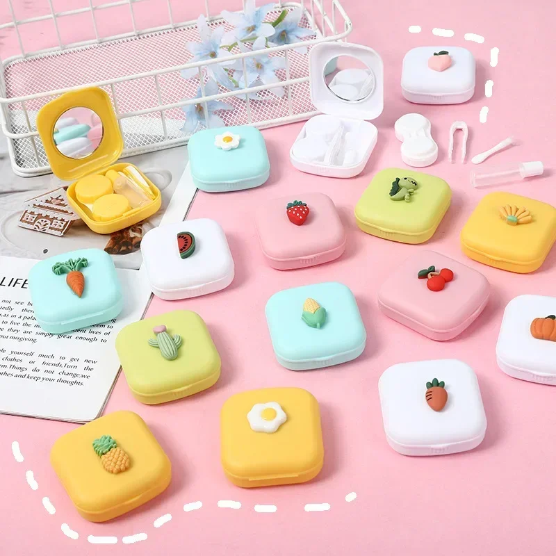 Cartoon Fruit Contact Lens Case with Mirror for Women Man Unisex Contact Lenses Box Eye Contact Len Container Travel Accessories