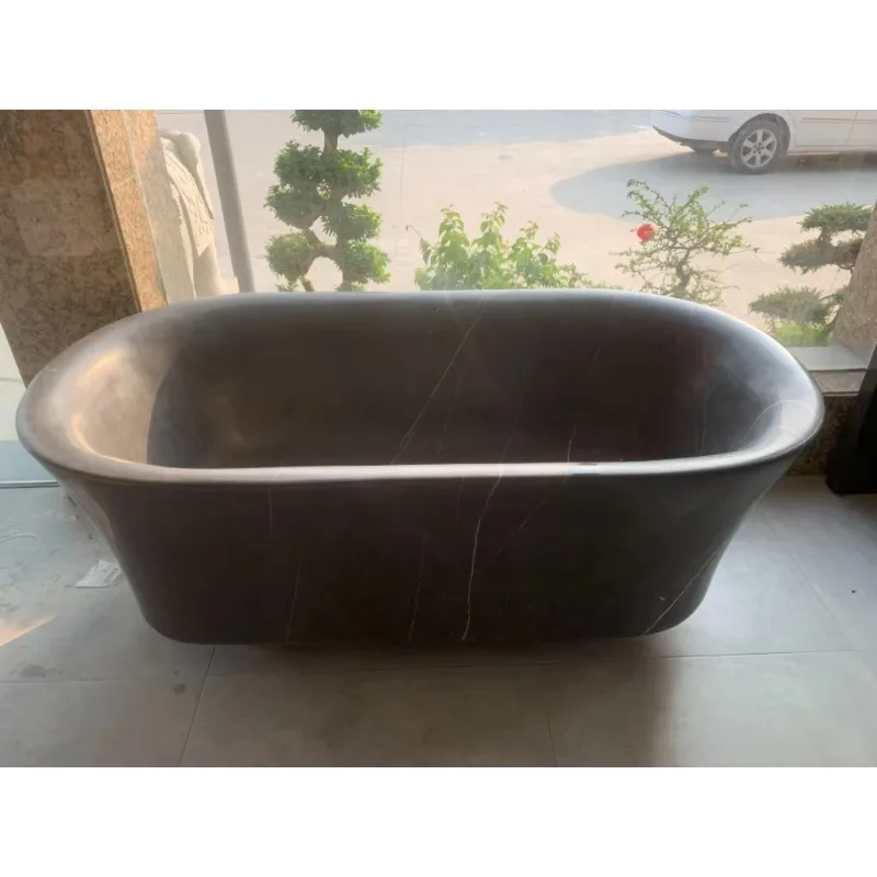 Luxury Brown Marble Bathtub Natural Stone Free Standing Tub Solid Surface Soaking Tub For Villa And Hotel Bathroom Use