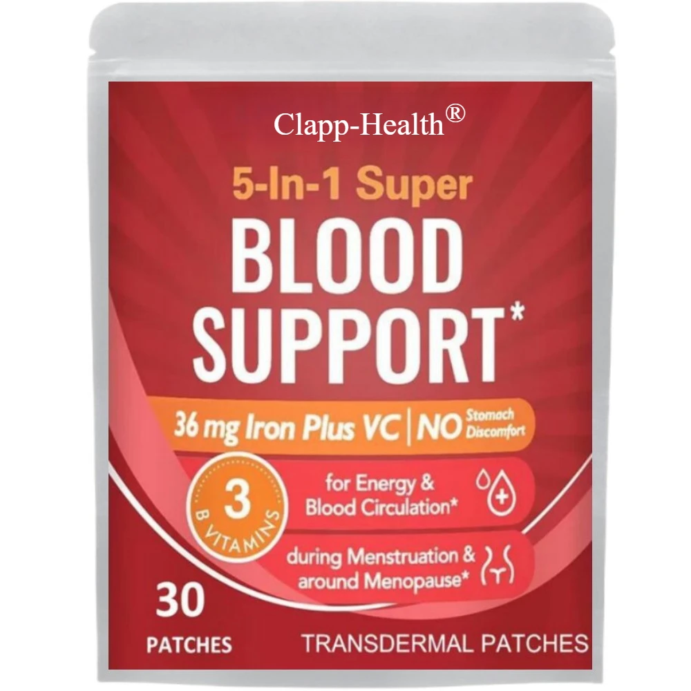 Iron With Folate Transdermal Patches, Vitamin C, B6, B12, 5-in-1 Blood Support - 30 Patches One Month Supply