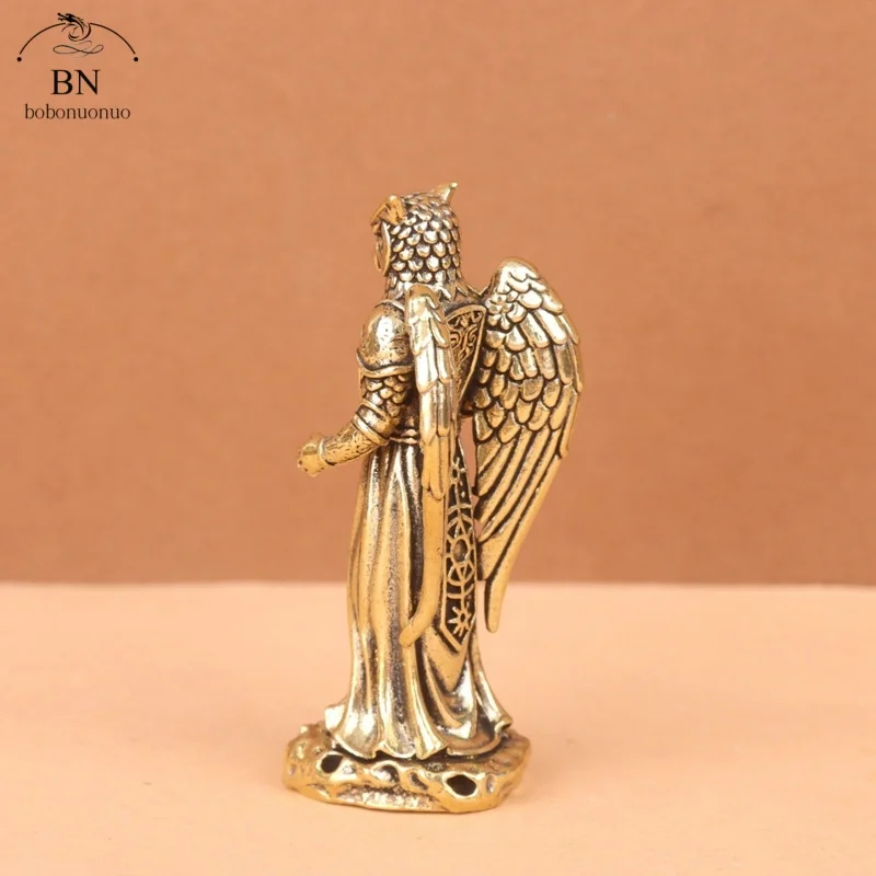 Retro Brass Owl Knight Prophet Statue Desk Ornament Animal Small Statue Figurines Holder Home Decoration Crafts view 3