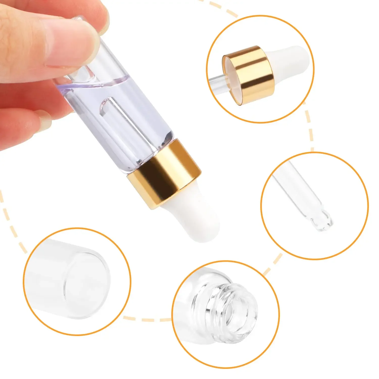 30 Stück 1 ml-5 ml Glas-Tropfflaschen für ätherische Öle, bernsteinfarben/klar, Mini-Parfüm-Probenfläschchen, Reise-DIY-Flüssigkeits-Kosmetikbehälter