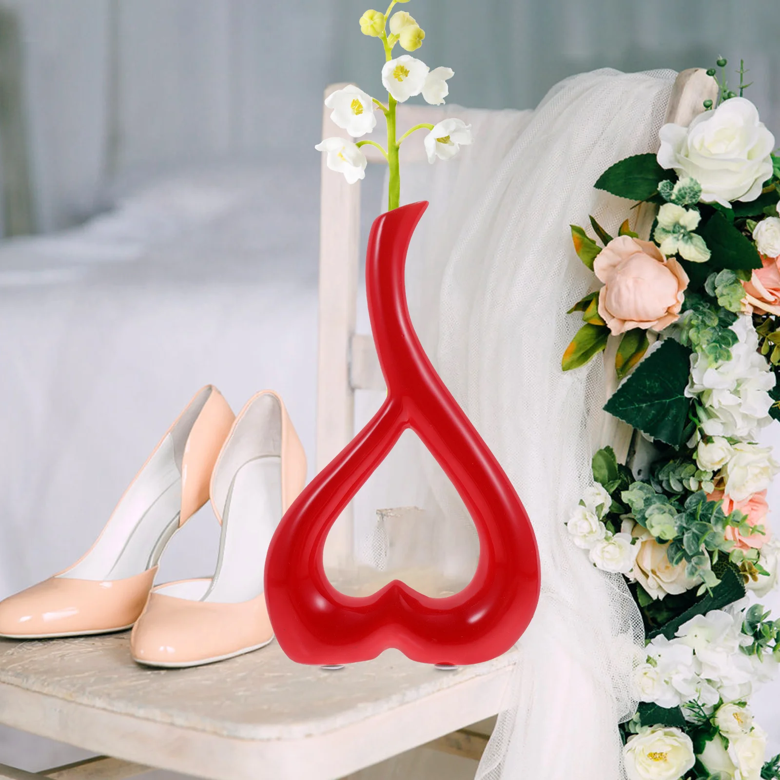 

1Pcs Heart Shape Ceramic Flower Vase Long-Lasting Home Decor Adornment Bright-Colored Living Room Decoration Utensil Decorative
