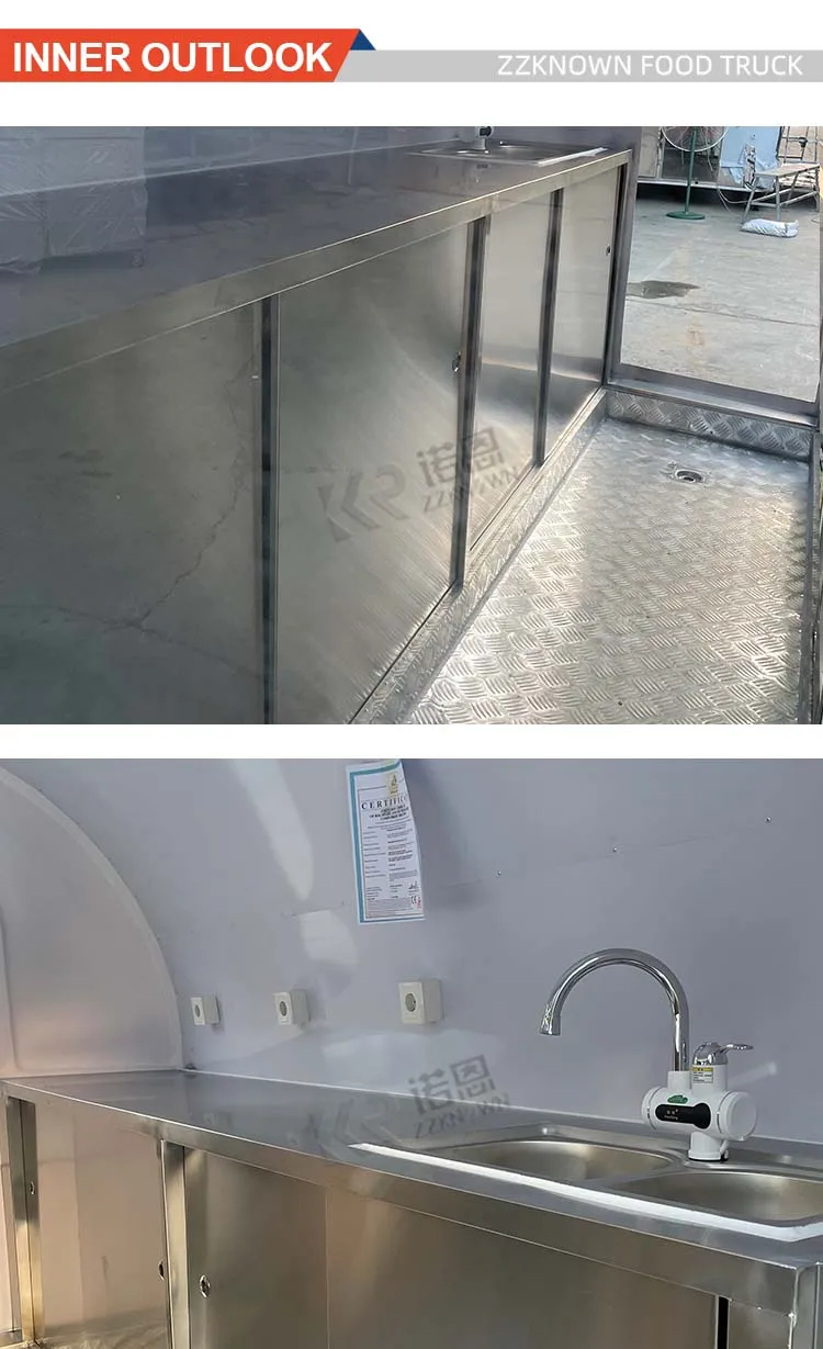 مقطورة طعام عربة طعام شاحنة طعام مع معدات مطاعم مطبخ كاملة عربة آيس كريم