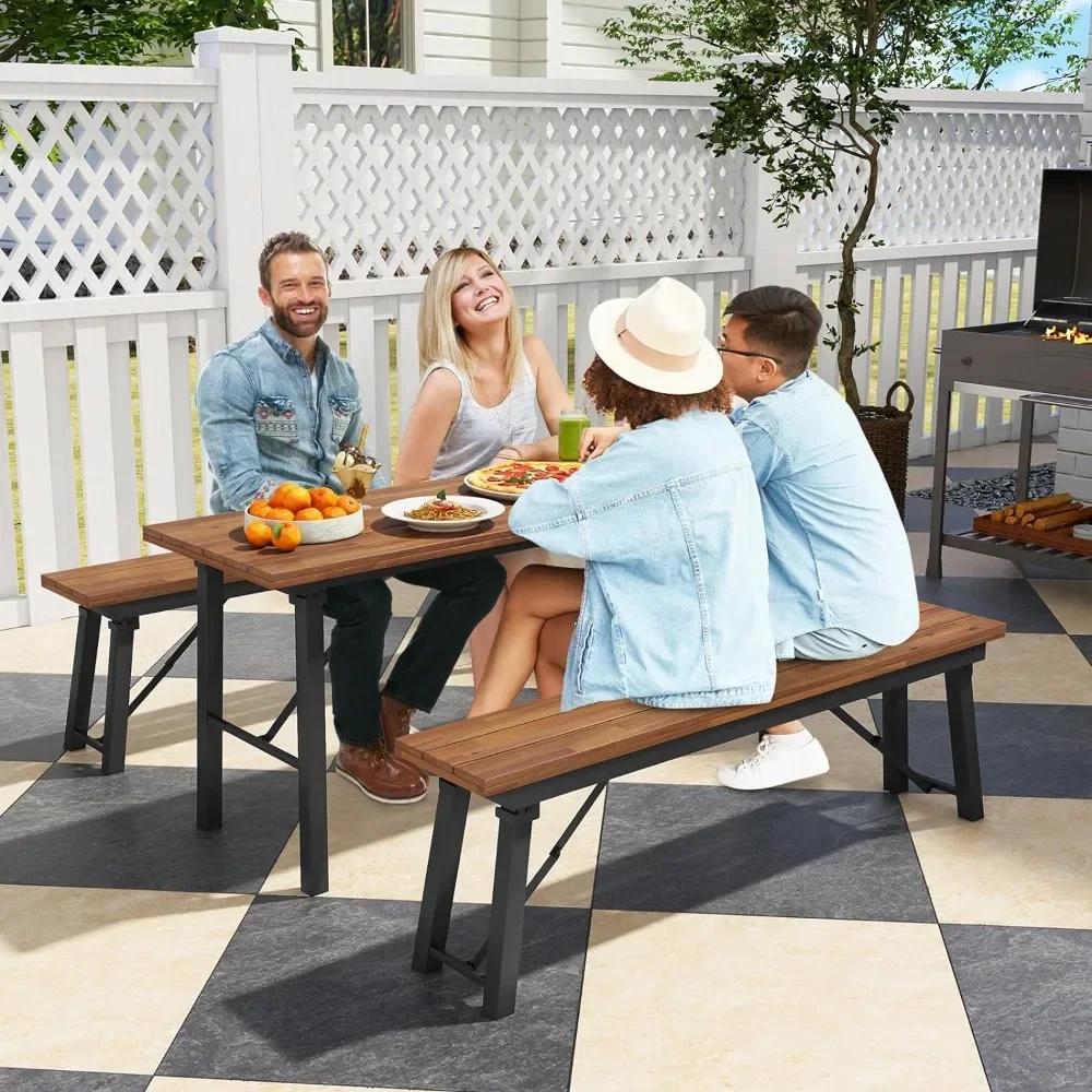 Outdoor Dining Table No Assembly Foldable  Patio Dining Table with Acacia Wood Top  for Yard, Garden, Poolside or Indoor