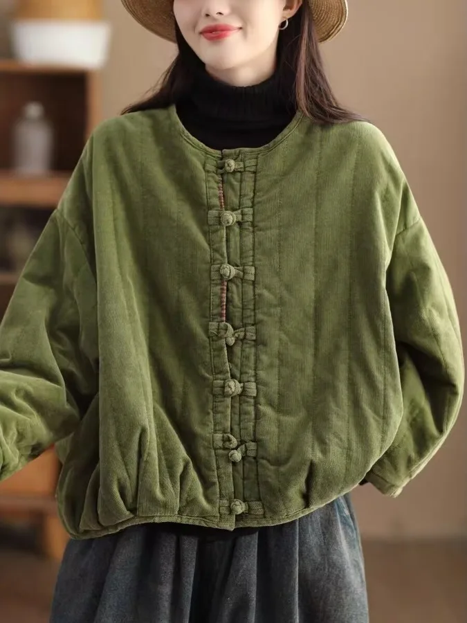 

Retro Thiened Cotton Jaet Women's Winter Heavy Work Color Fried Flannel Cotton Coat Buttoned Cotton Clothes Warmth Coat