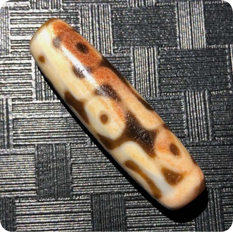 Magic Tibetan Old Agate 9Eye Cinnabar Totem dZi Bead 12*44mmC2051