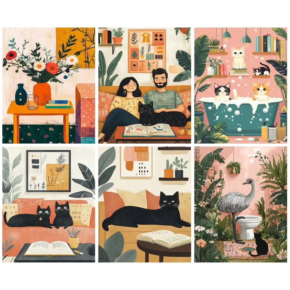 

Новый 5D DIY алмазный художественный набор для рисования ремесла уютный мультфильм милый кот животные круглая вышивка мозаика украшение дома подарок ручной работы