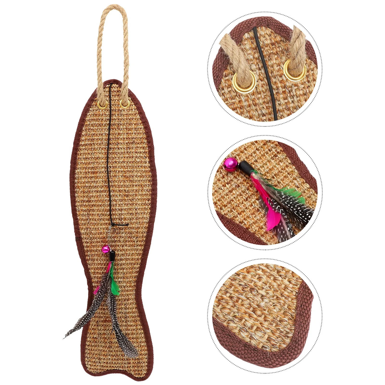 

1pc Cat Scratching Pad Fish Shaped Sisal Mat Natural Hand-Knitted Pet Hanging Claw Grinder For Furniture Protection Durable