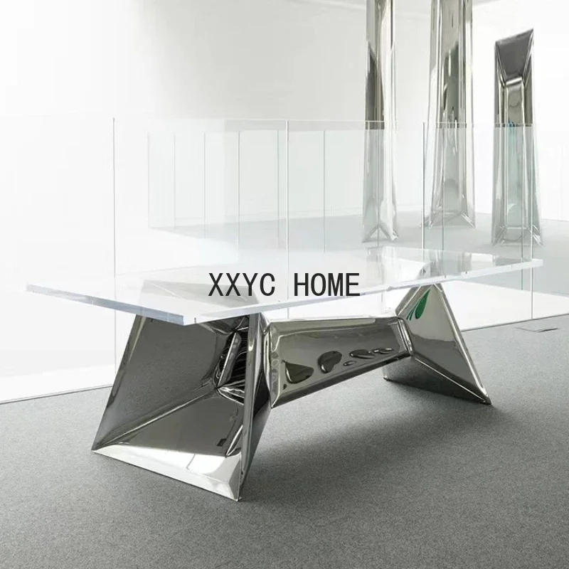 Modern Minimalist Design Metal Stainless Steel Coffee Table Villa Showroom Shaped Dining Table