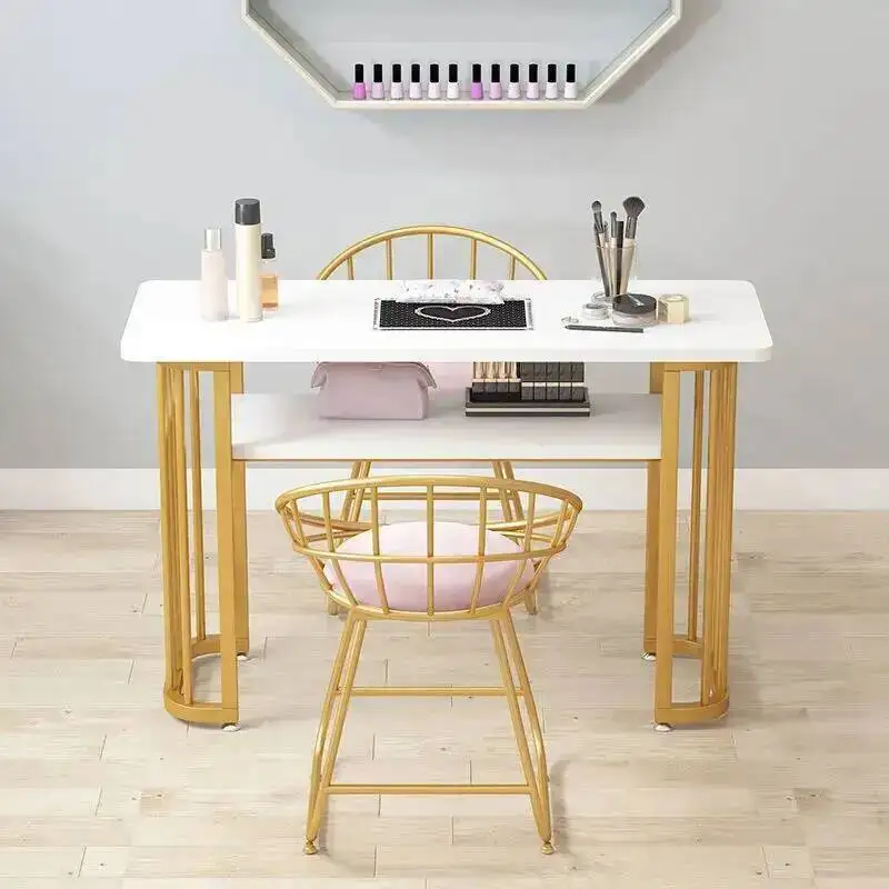 

Marble NordicImitation Board Pattern Net Nail Celebrity Table Chair Set Wrought Iron Single Double Triple Manicure Table