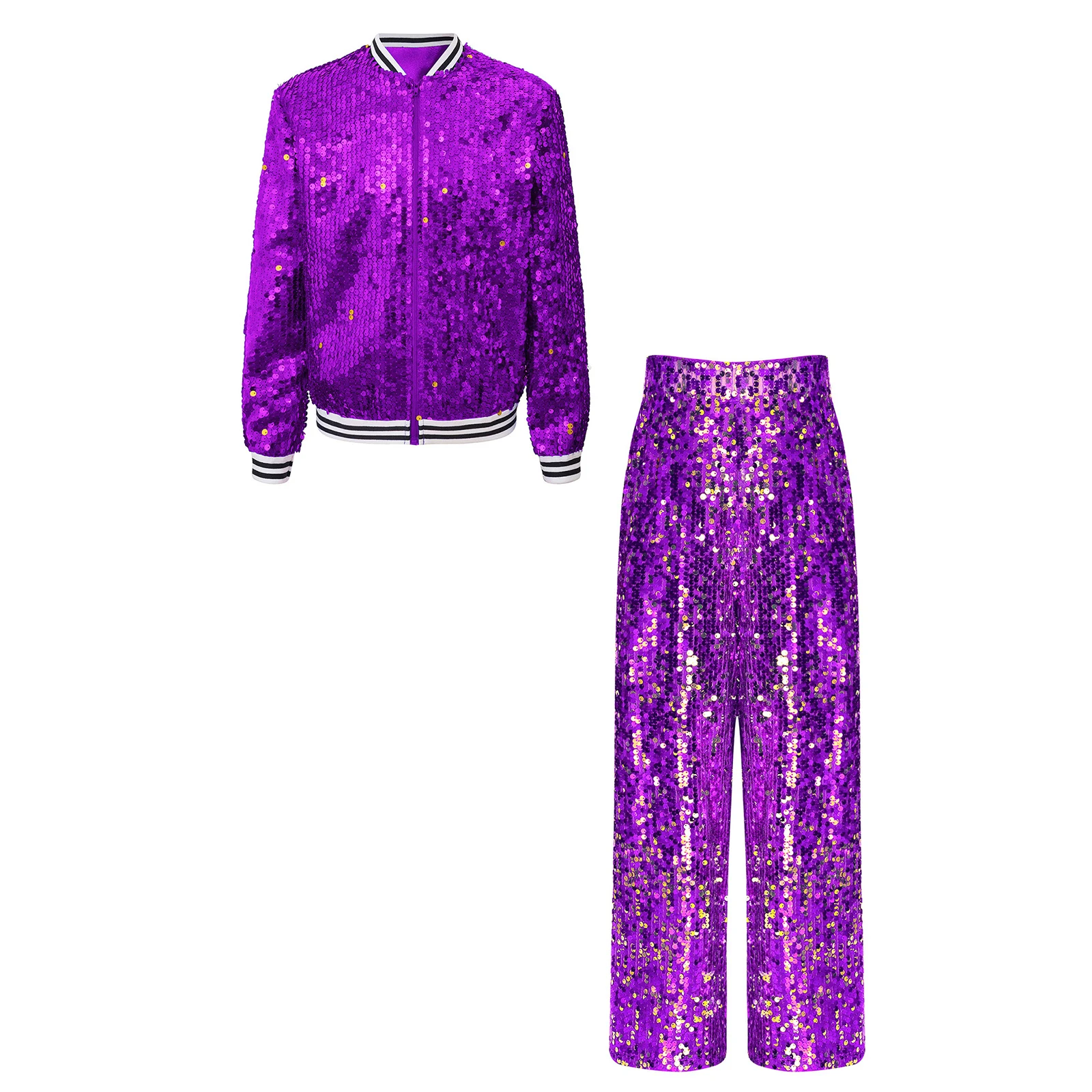 Costume da discoteca per bambini con paillettes scintillanti streetwear anni '70 e '60 per ragazze, vestito alla moda, costume da ballo di strada hip-hop