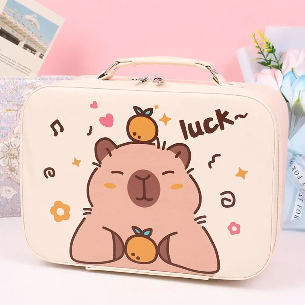 Creatieve Cartoon Draagbare Koffer Pu Capybara Mini Bagage Met Spiegel Rits Organizer Kleine Make-Up Doos Buiten