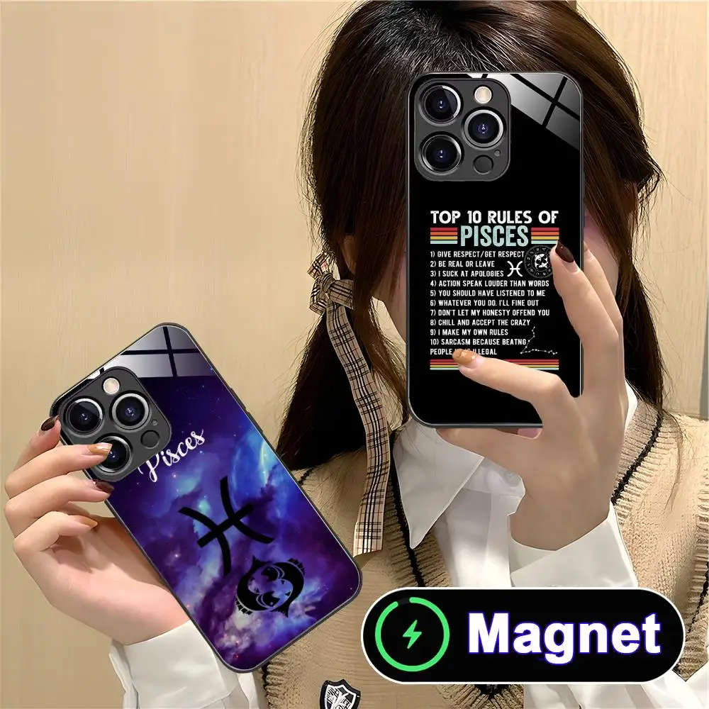 

Zodiac Sign Pisces Phone Case for iPhone 17 16 15 14 13 12 11 Air Pro Max Plus Mini Glass Magnet Cover