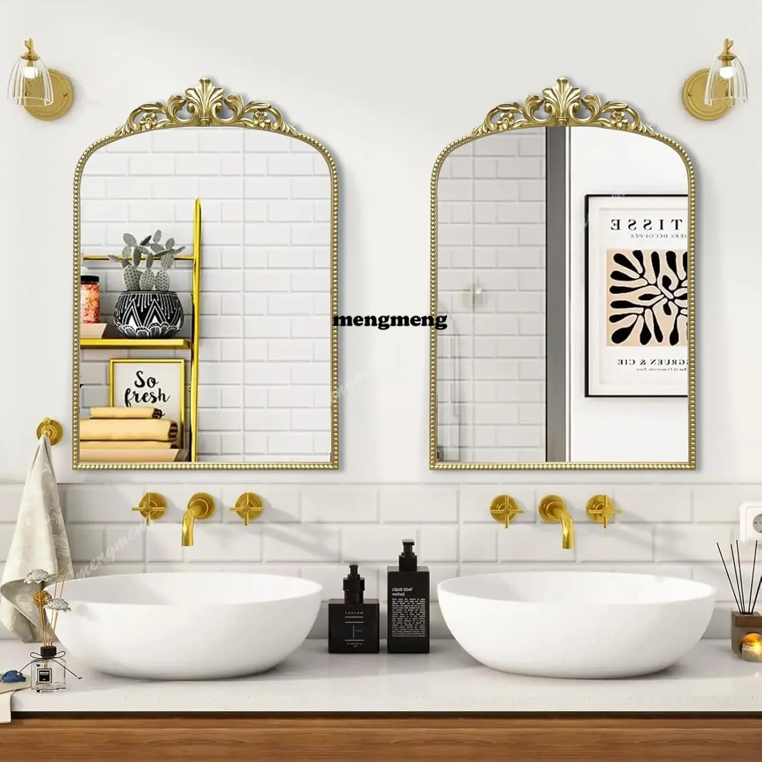 Hot sales European retro gold carved mirror light luxury bedroom decorative mirror exquisite frame wall hanging mirror
