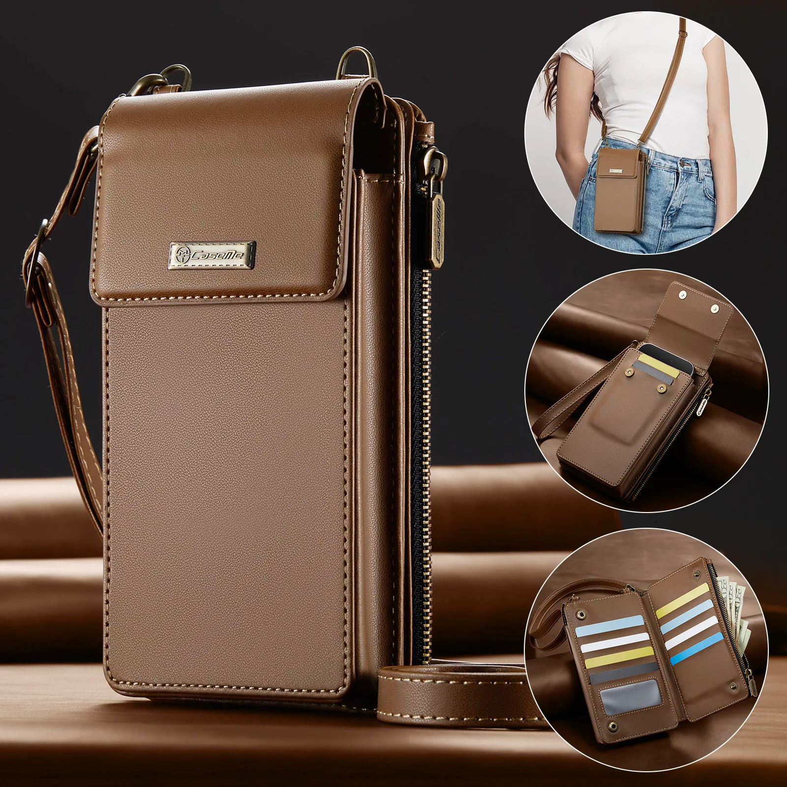 Вертикальная многофункциональная сумка для телефона для OPPO A5i A5X A5 A3 A2 A1X A1, кожаный карман через плечо с 10 карманами для OPPO F29 F25 F19 F17