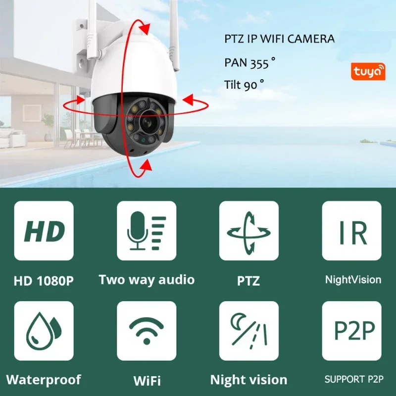 Tuya Smart 1080P Wifi Netwerkbewakingscamera IP-camera Outdoor Waterdicht beveiligingscamerasysteem