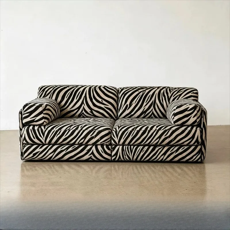 Retro style niche art zebra pattern module sofa, personalized antique aesthetics, lazy sense, straight row sofa