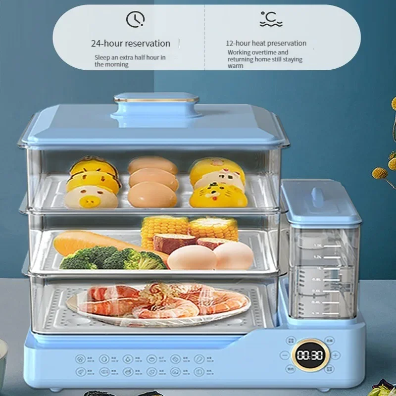 Vaporizador doméstico multifuncional de três camadas, grande capacidade, tanque de água externo, fogão a vapor automático