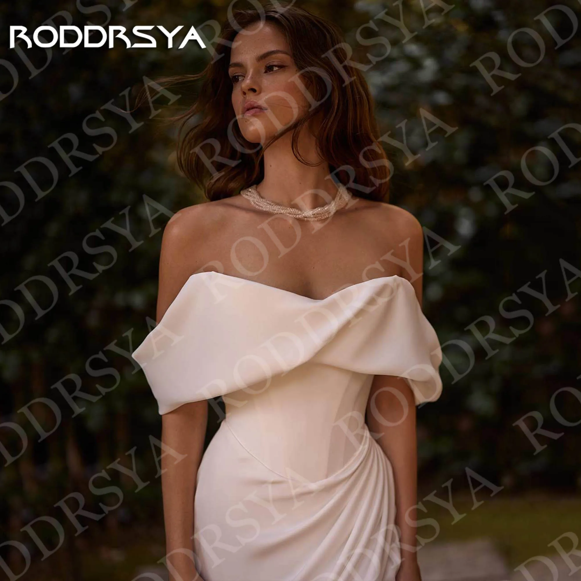 RODDRSYA فستان زفاف عاجي مكشوف الكتفين فتحة عالية حورية البحر أنيق وبسيط فستان زفاف امرأة مدنية مخصصة قبالة الكتف العاج فستان الزفاف عالية الشق حورة البحر أنيقة فستان العروس البسيطة المرأة المدنية مخصصة