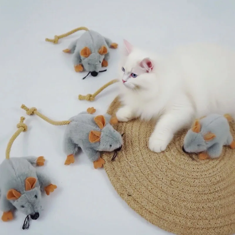 Interaktives Katzenspielzeug, Plüschmäuse, Spielzeug, graue Mausform, Kätzchenspielzeug für den Innenbereich, Katze, Plüschmaus, Katzenspielzeug, Katzen-Kauspielzeug – Detail 2