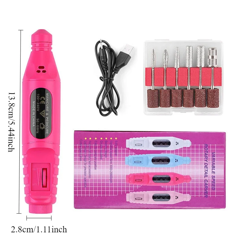 Trapano elettrico per unghie aggiornato Set di frese per Manicure Manicure con cavo USB strumenti per la rimozione dello smalto Gel 5 colori