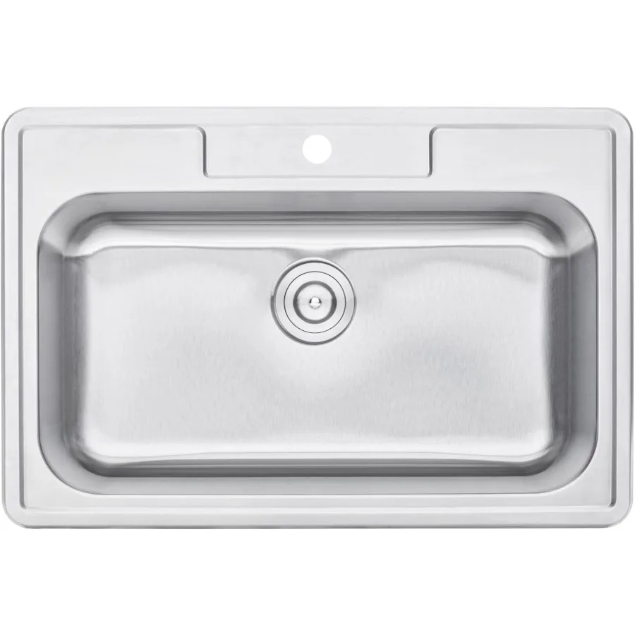 حوض مطبخ فردي من الفولاذ المقاوم للصدأ مقاس 33 × 22 × 9 بوصة مع مصفاة وأطباق من السيليكون - 18 جرام