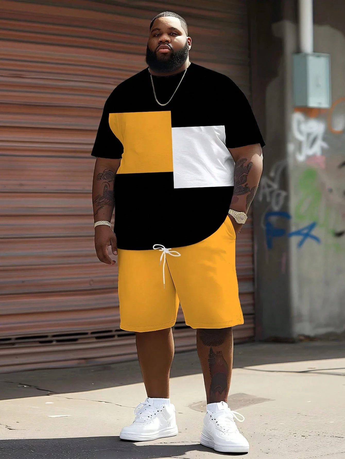 

Мужской комплект из футболки с коротким рукавом и шорт с цветным принтом, большие размеры, повседневный спортивный стиль