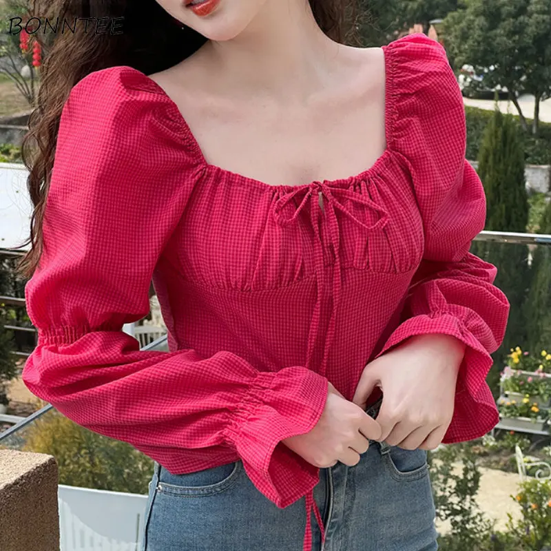 Blouses met flare mouwen Dames Gingang Vakantie Zomer Esthetische Mujer Kleding Koreaanse stijl Basics Dame Dagelijks Tender Y2k Casual 2023