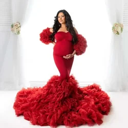 Hot Maternity Dresses Photoshoot Tulle Maxi Gown Baby Shower Ruffles Платье Для Беременных Ropa Платье Вечернее