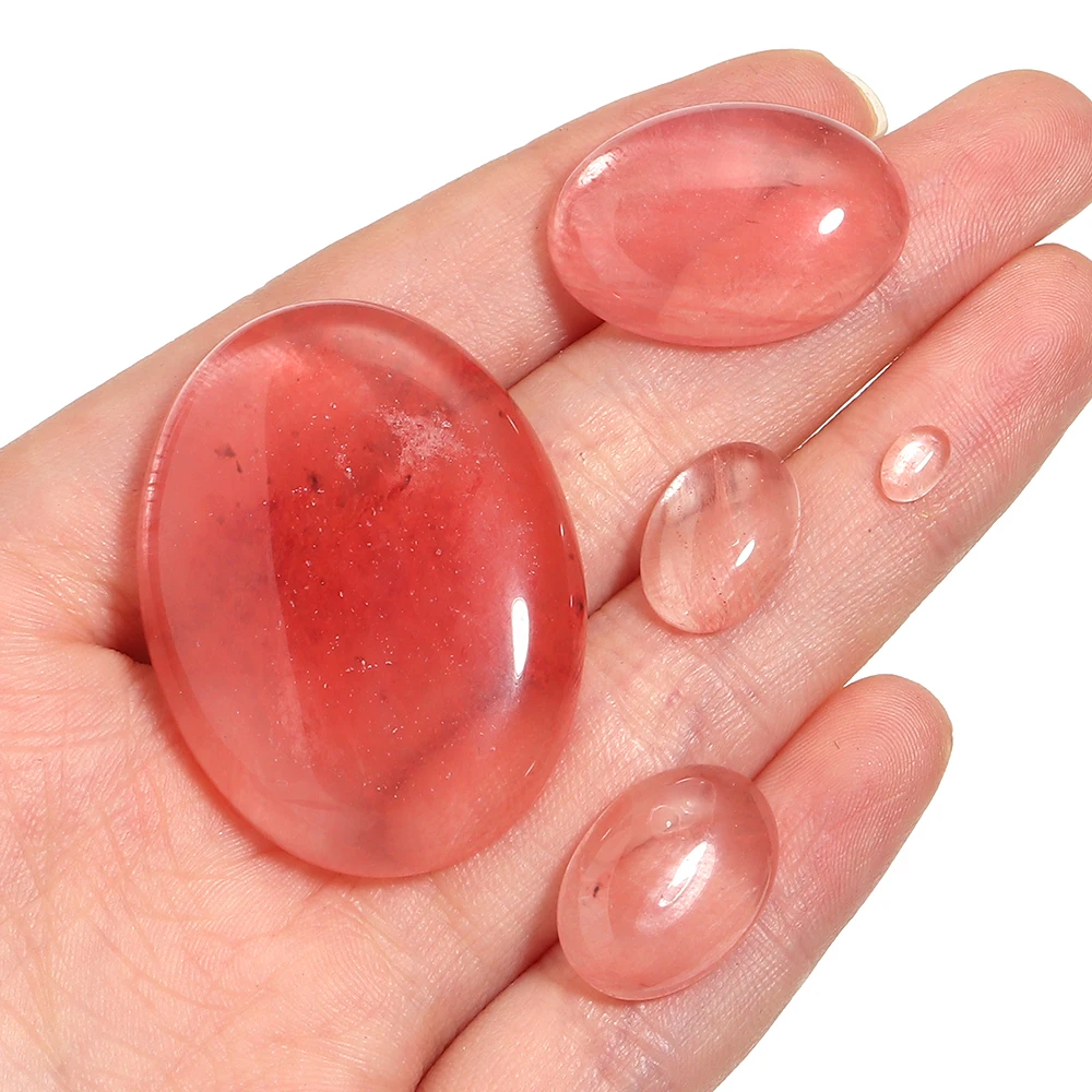 2-10Pcs Watermelon Red Cabochon Glass Beads Loose Flat Back Cabochon Spacers Beads Oval Agate For DIY Jewelry Wholesale