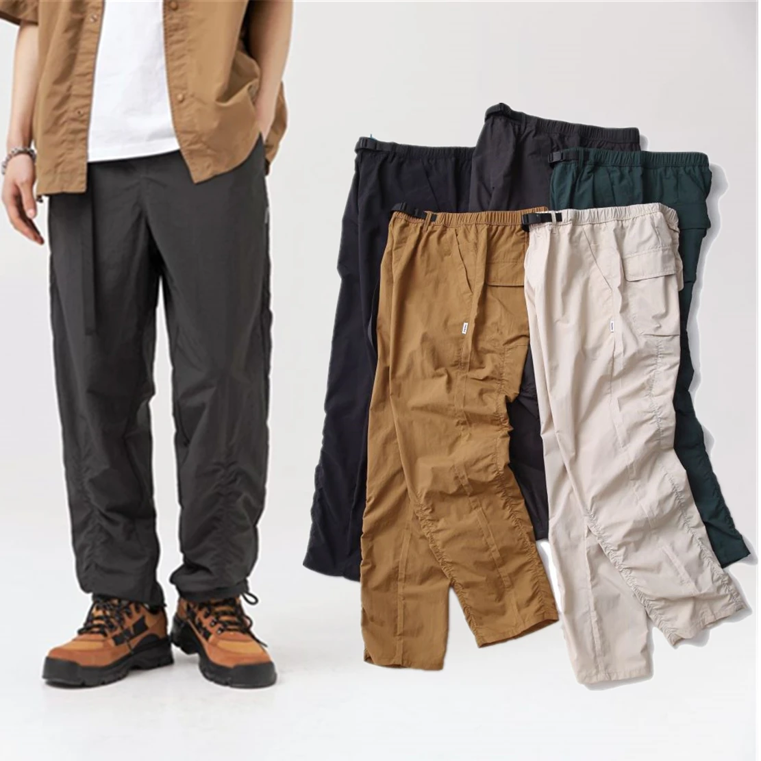 

Withered Japanese Style Multicolor Solid Pleated Men's Outdoor Quick-drying Casual Pants Fashion Straight Trousers Man