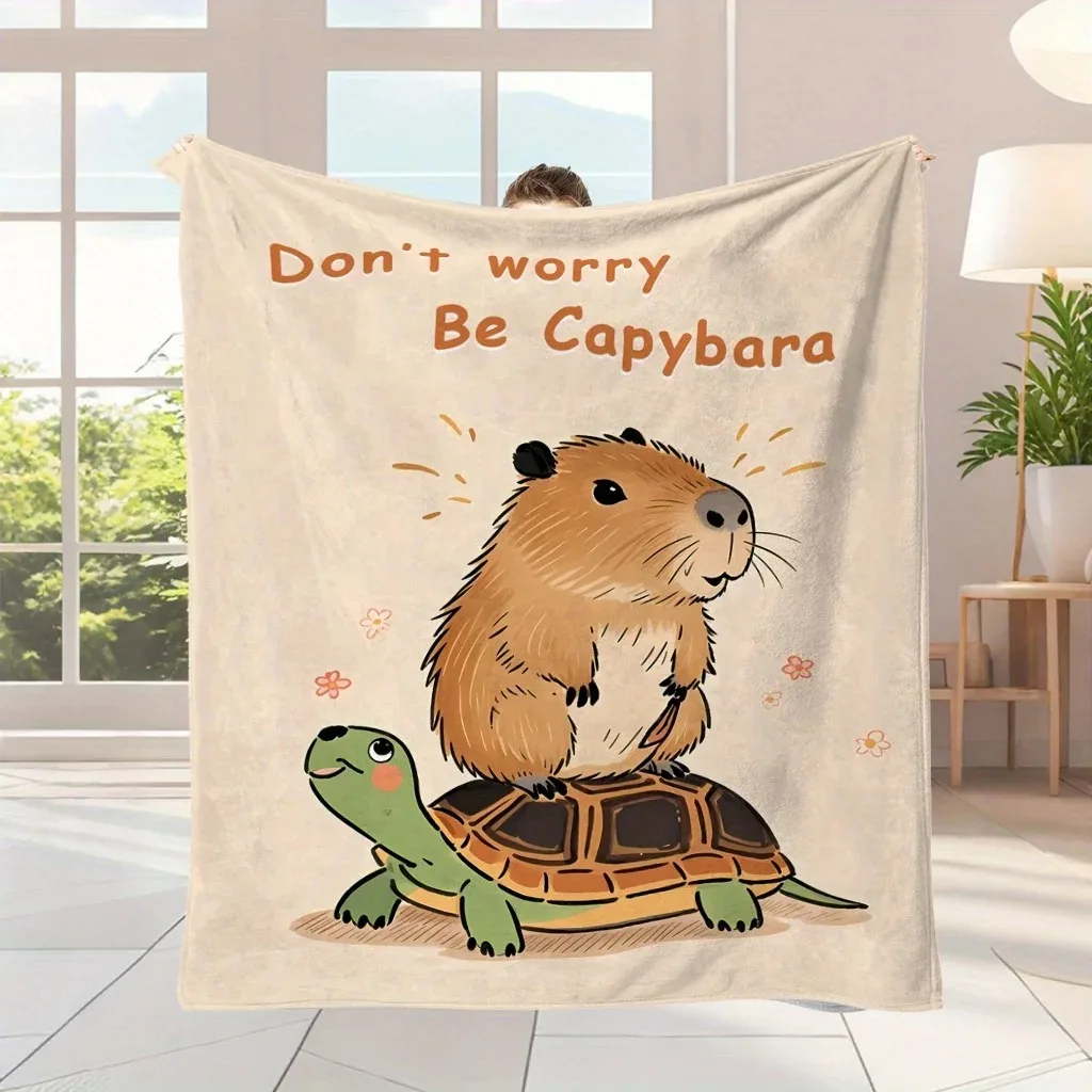 

Фланелевое одеяло с дизайном черепахи и капибары, мягкое и теплое, для всех сезонов, для кемпинга, путешествий, домашнего декора, уютный подарок для любителей природы