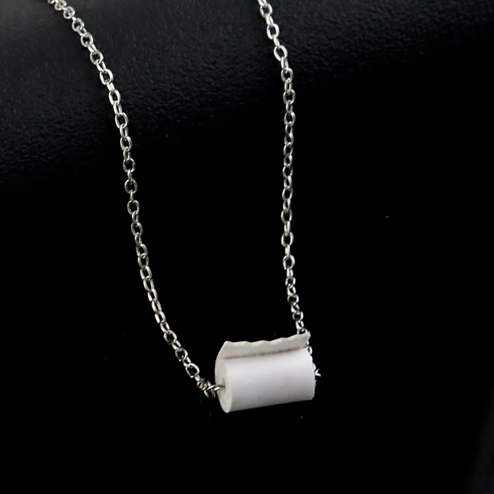 Creative Toilet Roll Paper Shape Pendant Necklace For Women, Funny Novelty Charm Jewelry Accessory