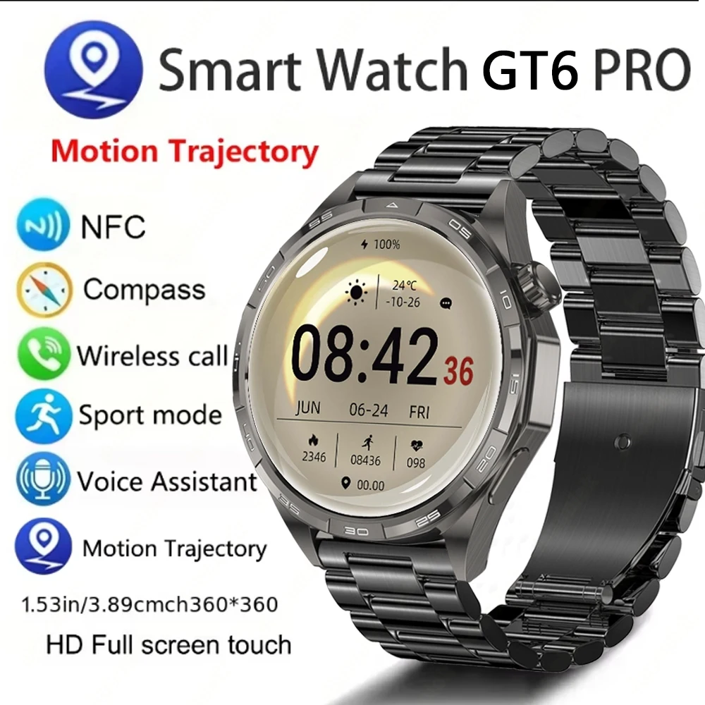

2025 New Watch GT6 Pro Smart Watch HD AMOLED Screen NFC GPS Tracker Bluetooth Call Waterproof Sports Health Smartwatch Men Women