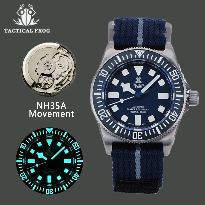 Tactical Frog FXD V4 Titanium 200M Waterproof Dive Watch For Men 42mm NH35 Movement Automatic Mechanical Sapphire BGW-9 Luminous