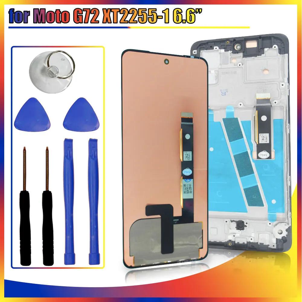 100% New AMOLED For Motorola G72 LCD Display Touch Screen Digitizer Assembly Replacement For Moto G72 XT2255-1 LCD With Frame