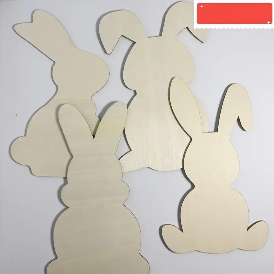 1/5/10/20/50/100pcs Set of 4 White Wooden Rabbit-Shaped Pieces, Multifunctional Decorative Ornaments Perfect for Holiday Party D