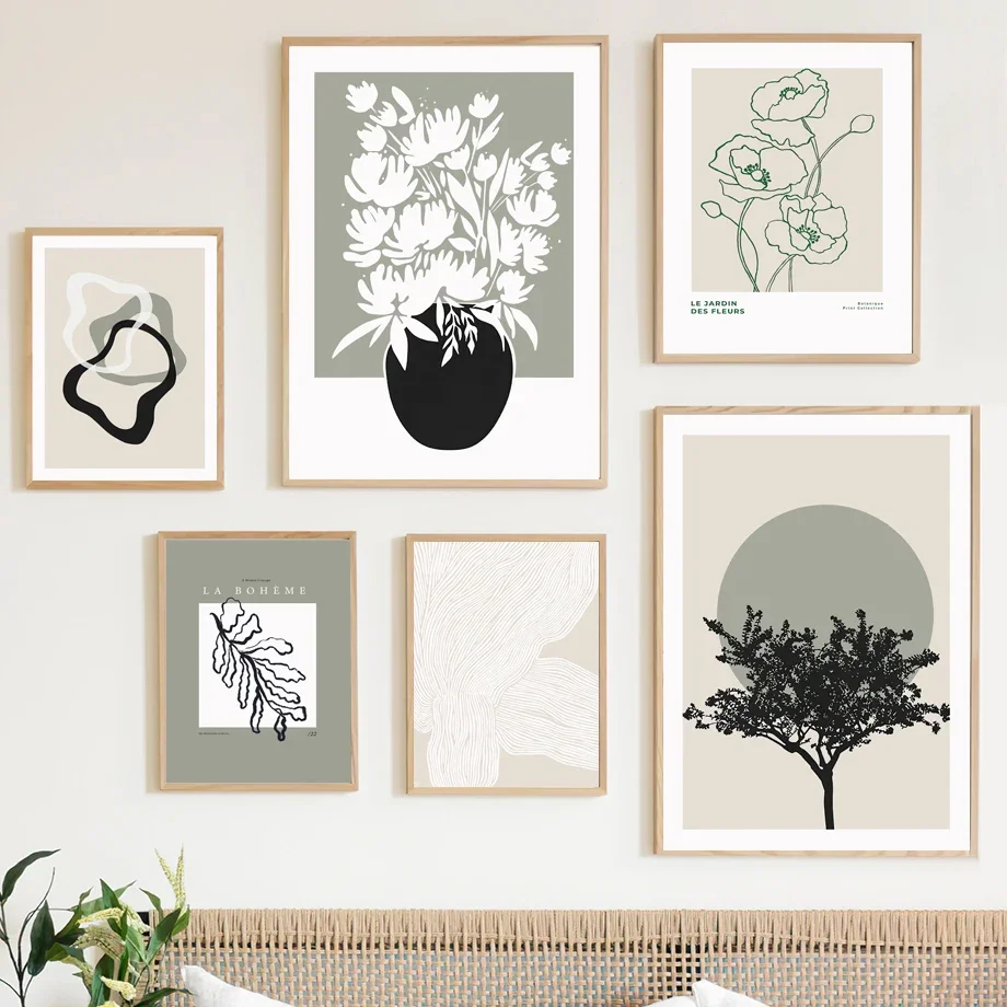Blatt Baum Blume Geometrie Botanische Wandkunst Leinwandgemälde Poster & Drucke Abstraktes Minimalistisches Bild für Wohnzimmer Dekoration