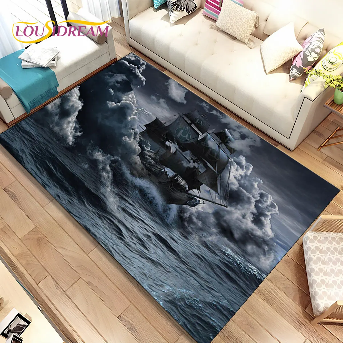 A Pirate Boat,Barque,Boat Ship Area Rug,Carpet Rug for Home Living Room Children\'s Bedroom Sofa Doormat Decor,Non-slip Floor Mat