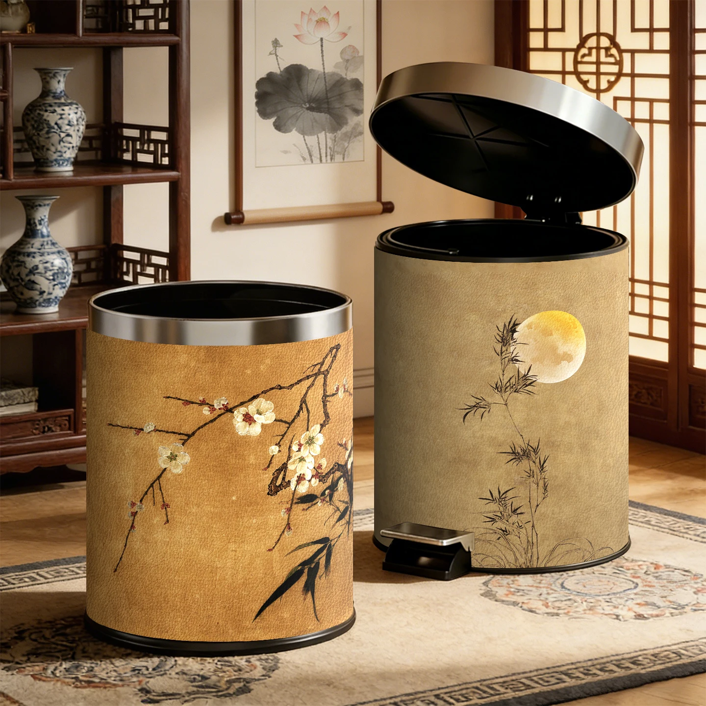 

Song Dynas Aesthetic Large Capaci Tra Can Home Living Room Luxury Chinese High Value Paper Basket Coverl Sanitary Bu...