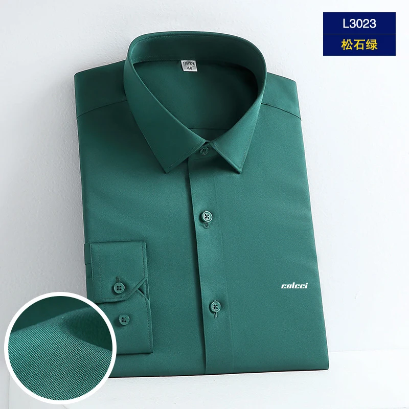 Najwyższej klasy nova marca de moda cor sólida luxo designerskie 2023 masculino fino ajuste camisa manga longa clássico casual