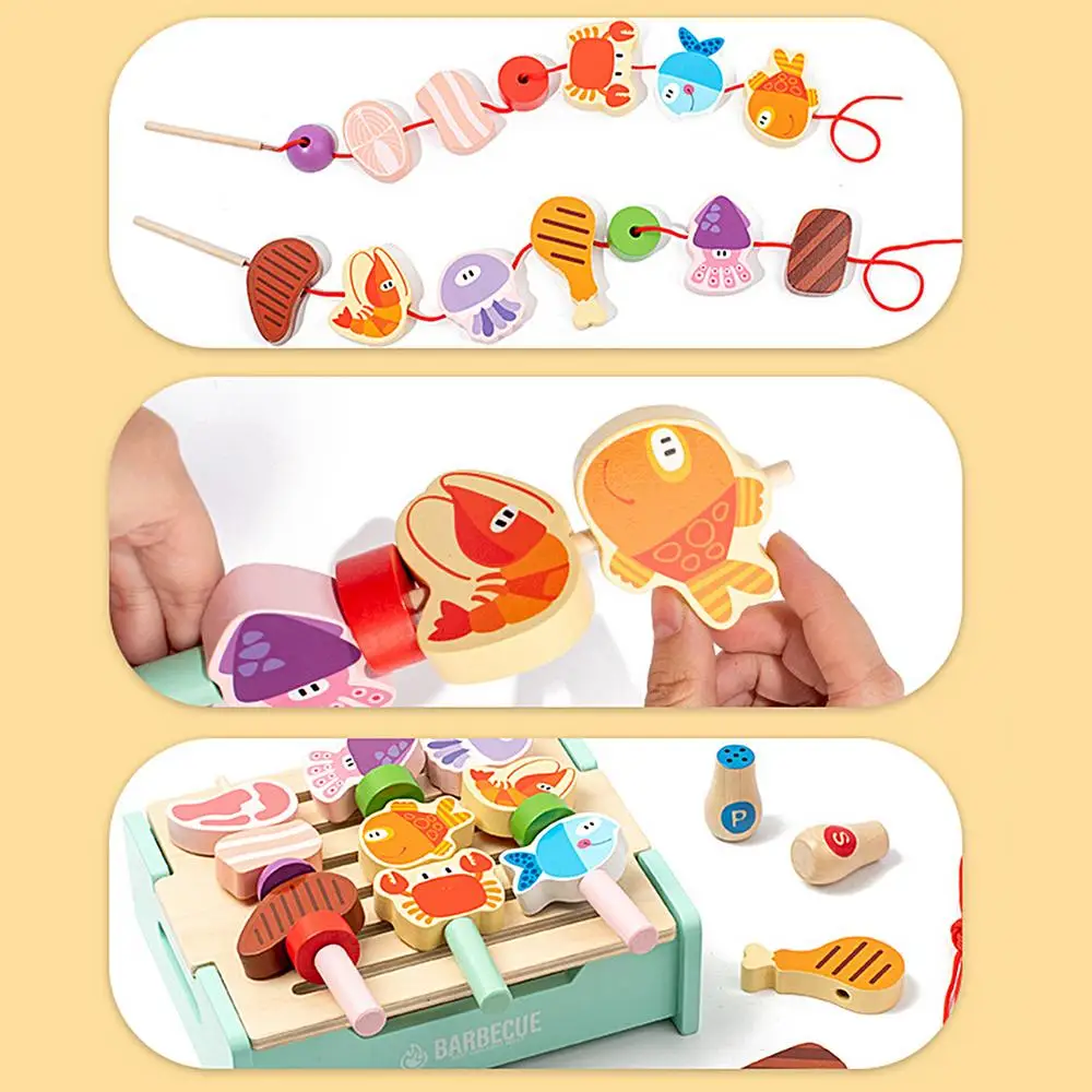 Holzspiel-Grill-Spielset für Kinder mit Spiel- und Grillutensilien, Spielküchenzubehör für Kleinkinder, Jungen und Mädchen