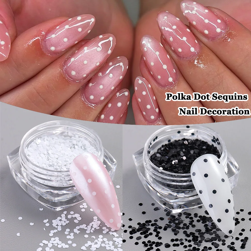 Mini Glitter de Unhas Preto e Branco com Bolinhas, Decoração de Unhas Y2K Estilo Japonês Coreano, Ideal para Design de Unhas DIY