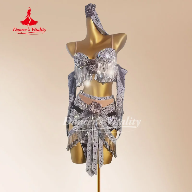 Latin Dance Performance Set Customized High-end Sequin Tassel Top+Sexy Short Skirt 2pcs Tango Chacha Samba Competition Outfit